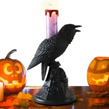 Halloween Vrana Svetlo Alternatívne Umenie Sviečkový Vtákov Svetlo Strašidelné Raven Perching Na Black Rose A Lebka Náhrobný LED Svetlo