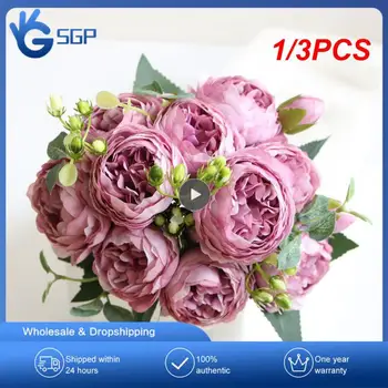 1/3KS 30 cm Rose Hodváb Pivónia Umelé Kvety, Kytice 5 Veľkú Hlavu a 4 Bud Lacné Falošné Kvety pre Domáce Svadobné Dekorácie