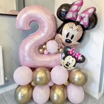 34pcs/Set Disney Minnie Mouse Hlavou Fóliový Balón 32inch Ružová Číslo Hélium Globos Deti Narodeninovej Party Dekor Baby Sprcha Vzduchu Gule