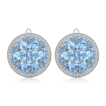 GEM BALET-Luxusné Prírodné Swiss Blue Topaz Drahokam Šperky pre Ženy, 925 Sterling Silver Stud, Svadobné Jemné Šperky