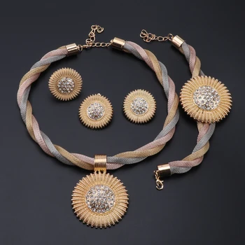 Ženy Šperky Set Svadobný Náhrdelník Náušnice Nastaviť Náramok Náramok Arabských Zlatá Farba Bijoux Nevesta Darček