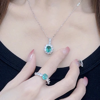 Trendy Zásnubné Prstene Sady a Náhrdelník 925 Silver Šperky Set pre Ženy, Svadobné Party Emerald kameň, Drahokam Darček