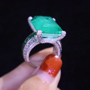 KQDANCE Lab Moissanite Diamond Paraiba turmalín Smaragd Prsteň s veľkým kameň Koktail prstene Pre Ženy, Luxusné Striebro 925 Šperky