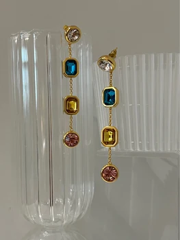 Farebný drahokam dlho visieť náušnice pre ženy multicolor kameň vyhlásenie náušnice pre strany streetwear šperky