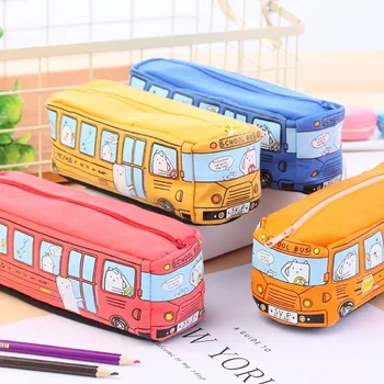 Kórejský Tvorivé Študentské kancelárske potreby Malých Zvierat Autobus Ceruzka Taška Autobus Ceruzka Box Muţi a Ţeny Plátno Papiernictvo Box