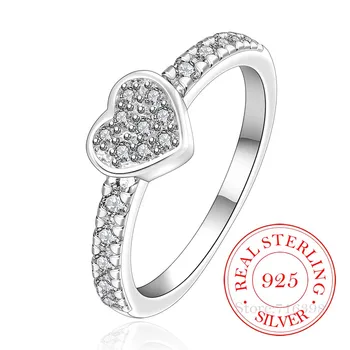Vintage Láska Srdce Crystal Pár Svadba Strieborné Prstene pre Ženy, Mužov 925 Sterling Silver Šperky, Módne Anel De Prata Bijoux