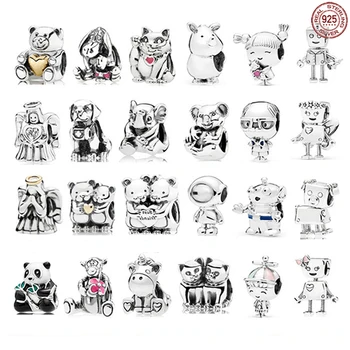Temperament Silver Série Korálky 925 Čistého Striebra Roztomilý Robot Panda Korálky fit Pôvodné Pandora Náramky DIY dámske Šperky Dary