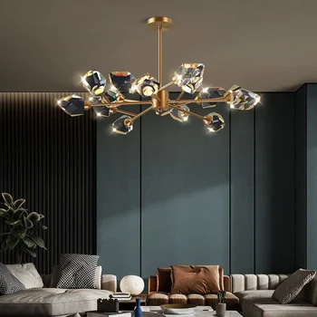 Nový Moderný Svetlo Luxusné Medi Krištáľový Luster Obývacia Izba Jedáleň Lampa Post-Moderný Minimalistický Severskej