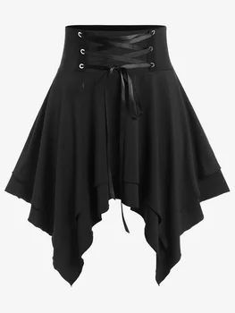 ROSEGAL 2023 Plus Veľkosť Čipky Vreckovku Mini Sukne Ženy Black High Rise Asymetrické Sukne 4XL