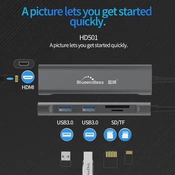3.1 Typ-C Hub Na Adaptér 4K Thunderbolt 3 USB C Hub S Nábojom 3.0 TF SD Slot Čítačky PD Pre MacBook /Air/ Mate