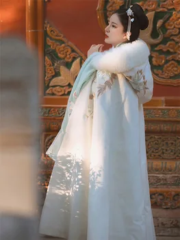 Čínsky Hanfu Plášť Ženy Vintage Teplé Elegantná Výšivka S Kapucňou Cape Kabát Dávnych Jeseň Zima Cosplay Princezná Kabát
