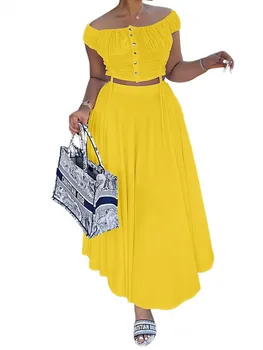 Africké Sukne, Obleky Pre Ženy 2 Kus Zodpovedajúce Nastavenie Off Ramenný Krátky Top Dlhé Sukne Dve Kus Afriky Šaty Nigérijský Oblečenie