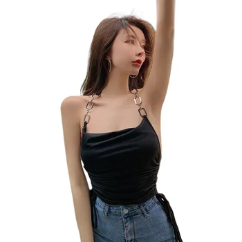 Dievčenské Kórejská Verzia Zavesenie Na Krk Mozaika Otvorených Späť Sexy Štíhla Montáž Otvoriť Pupok Malé Popruh Vesta Top