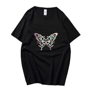 Farebný Motýľ Klasické Základné T-Shirt Grafické Tričko Nadrozmerné Mužov Bavlna T-Shirt Hip Hop Voľné Tees Čierne Tričko Lumbálna