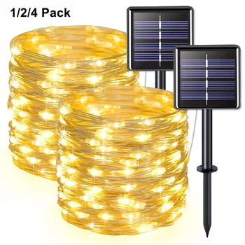 1/2/4 Pack LED Solárne String Svetlá s 8 Režimov Vonkajšie Nepremokavé Garland Čítanie Rozprávky Svetlá na Vianočný Stromček, Terasa Strany