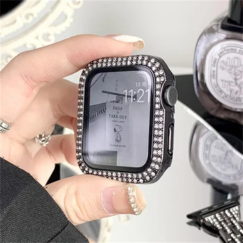 Luxury Diamond Kryt Pre Apple Hodinky Príslušenstvo 44 mm 41mm 45 mm 40 mm Prípade Screen Protector Tvrdeného Skla Iwatch Série 6 7 SE