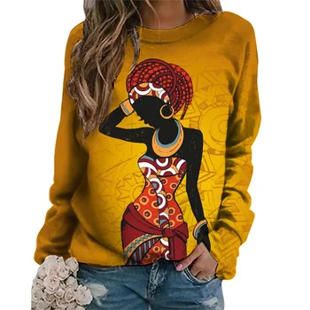 Ženy Dlhý Rukáv T Košele, Čierne Dievča 3d Grafické Tlače Topy Jeseň Harajuku Bežné Streetwear O-Krku Pulóver Camisetas Mujer