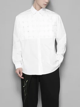Pánske Japonské Osobné Patchwork Bežné Biele Tričko pánske Jesenné Dlhý Rukáv Top