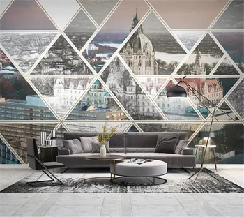 wellyu Vlastnú tapetu abstraktných de parede Ručne ťahané city budov Nordic moderný minimalistický geometrické TV pozadí steny 3d