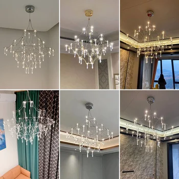 Nordic Moderné Nerezové LED Hviezdna Luster Obývacia Izba-Duplex Svetlo Luxusné Crystal Firefly Spálňa Luster