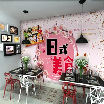 Komiksu, Japonskej Kuchyne Gurmán Cherry Blossom Pink Pozadí Priemyselné Dekor Tapety nástenná maľba Sushi Reštaurácie Steny Papier 3D